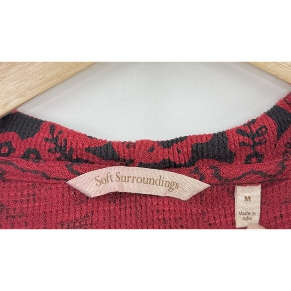 Soft Surroundings  Red/Black Paisley Kendra Waffle‎ Stretch Knit Top Sz M Boho - Picture 7 of 8